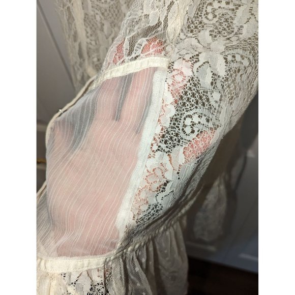 Free People Cream Lace Button Down Medium Shear Dress - Picture 8 of 11